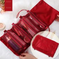 Foldable Cosmetic Bag Makeup Portable Travel Storage Wash Tote Bathroom Detachable Creative 4 In 1 Women Travel Essentials Red