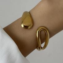 Vintage Stainless Steel Opening Bangle for Women Trendy Gold Color Geometric Wide Cuff Bracelet Daily Party Waterproof Jewelry
