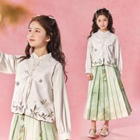 Girls' Floral Embroidery Hanfu 3-Piece Set 130