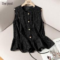Elegant Round Neck Button-Front Vest Top XXL