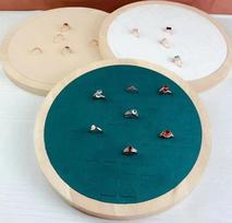 Solid Wood Round Jewelry Display Tray for Rings and Earrings