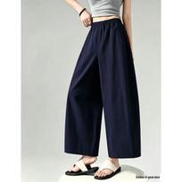 Demana Cloud Cotton Cropped Wide-Leg Casual Pants L tamsiai mėlyna spalva