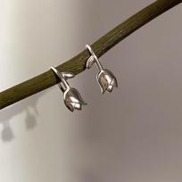 Tulip Flower Sterling Silver Stud Earrings - Retro Hong Kong Style for Women 925 Silver