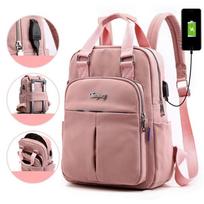 (Pink) Girls School Backpack Laptop Travel Bag With Usb Charging Port Water Resistant Casual Daypack