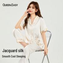 QUEEN.EASY Women's Ice Silk Short Sleeve Pajama Set L