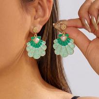 Elegant Enamel Shell Pendant Earrings for Women Temperament Imitation Pearl Dangle Earring Summer Vacation Jewelry Gift
