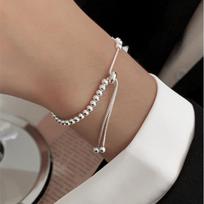 Sterling Silver Metal Bracelets for Women Men Beads Adjuatable Handmade Simple Bracelet Birthday Christmas Gift