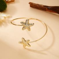 Creative Ocean Style Starfish Crabs Open Bangle for Women Bohemian Metal Upper Arm Cuff Bracelet Summer Beach Party Jewelry Gift