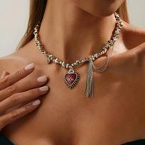 IngeSight.Z Goth Love Heart Pendant Choker Necklace Women Trendy Irregular Geometric CCB Beaded Metal Tassel Chain Party Jewelry