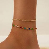 IngeSight.Z Exquisite 2Pcs/set Colorful Imitation Crystal Anklet Women Summer Beach Trendy Foot  Ankle Bracelet On Leg Jewelry