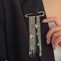 IngeSight.Z Bohemia Star Shaped Alloy Tassel Chain Brooch For Women Elegant Lapel Pins Suit Lapel Accessory Banquet Jewelry Gift