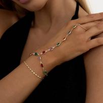 IngeSight.Z 2Pcs/Set Colorful Crystal Chain Bracelets Women Exquisite Charms Finger Bracelet Y2k Aesthetic Jewelry Accessories