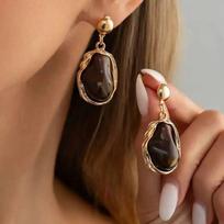 IngeSight.Z Vintage Irregular Brown Resin Stone Pendant Earrings Women 2026 Creative Geometry Piercing Ear Accessories Jewelry