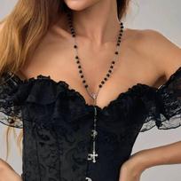 IngeSight.Z Goth Black Red Glass Bead Cross Pendant Exquisite YShaped Necklace Women Vintage Halloween Choker Chain Jewelry Gift
