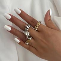 IngeSight.Z 3Pcs/set Creative Metal Heart Pendant Rings Women Punk Elastic Rope String CCB Round Bead Ring Party Fashion Jewelry