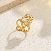 IngeSight.Z 6 Styles Creative Stainless Steel PVD18K Plated Gold Open Rings Women Exquisite Imitation Pearl Finger Ring Jewelry