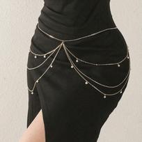 Boho Multi Layered Faux Pearl Drop Belly Chain for Women Dainty Tassel Waist Belt Body Jewelry for Beach Festival