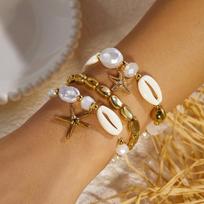 5Pcs/Set Boho Pink Pearl Beaded Bracelets for Women Summer Ocean Beach Starfish Shell Charm Multilayer Bracelet Set Jewelry Gift