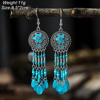 Blue Fashion Boho Temperament Water Drop Feather Earrings for Women Long Crystal Rhinestone Drop Oil Dangle Earring Jewelry