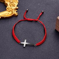 Hip Hop Stainless Steel Cross Braided Bracelet For Women Men Red Black Simple Couple Adjustable Wrist Bangle Christian Souvenir