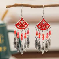 Classical Ethnic Drop Glaze Geometric Earrings for Women Vintage Texture Beaded Dangle Earring Daily Vacation Jewelry