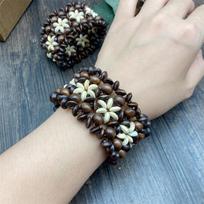 Bohemian Vintage Natural Wooden Beads Bracelets For Women Ethnic Hollow Personality Beach Vacation Elasticity Bracelets Jewelry