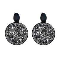 Korean Black Flower Hollow Pattern Earrings for Women Vintage Long Temperament Geometric Dangle Earrings Gothic Party Jewelry