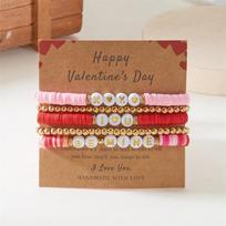 Lovely Red Heart Letter Stackable Bracelet Set for Women Romantic Charming Clay Beaded Bracelet Valentine Jewelry Gift