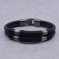VOQ New Design Vintage Men Bracelet Handmade Winding Rope Double Black Leather Bracelet Men Jewelry Gifts bijoux homme 20.5cm