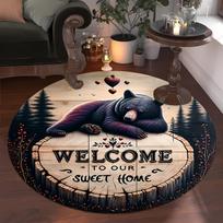 Forest Bear Pattern Round Rug, Soft Washable Non-Slip Mat for Living Room, Bedroom, Entryway, Patio & Garden, Nature Theme Decor Diameter 60cm