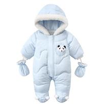 Žiemos naujagimio šliaužtinukas šiltas panda berniuko kombinezonas su pirštinėmis Medvilniniai plius aksominiai kūdikių drabužiai su gobtuvu mergaitėms 18-24M