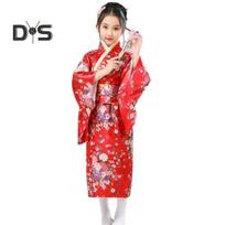 1 Japoniško kimono ryškaus vyšnių žiedų spaudinio rinkinys Lengvas dėvėti Cosplay mokyklos pasirodymų kimono mergaitėms 100cm raudona