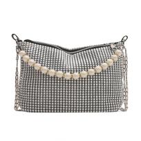 Versatile Sequin Chain Shoulder Crossbody Bag, Pearl Chain Hand-held Fashionable Diamond Set Bag