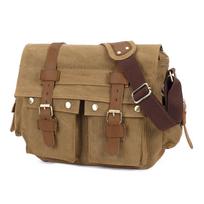 Men's Canvas Bag with Leather Business Shoulder Crossbody Bag Casual Briefcase Travel Mailman Bag