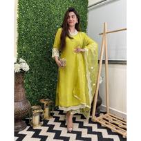 Šventinis Dizainerio Chanderi Salwar Kameez Indų Moterų Etninis Kurta Kelnės Komplektas VBK-1412 L-40