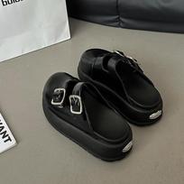 Gubalun denim versatile bag head half slippers women's wear 2025 summer new muffin platform Mueller shoes 35