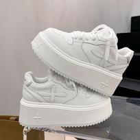 Versatile lace-up thick-soled muffin heightening little white shoes children's spring and autumn new casual board shoes 35
