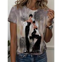 Modern, fashionable and individual! This women's art short-sleeved T-shirt features a two-tone design with retro graphics for urban street fashion S