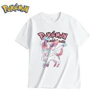 Pokémon Anime Sylveen Spausdinti Medvilniniai Juodi Marškinėliai Vasariniai Laisvi Harajuku Atsitiktiniai trumpomis rankovėmis Viršutiniai Drabužiai Vyrams ir Moterims XXL balta