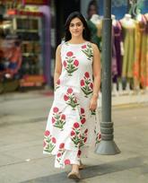 Beautiful Designer Cotton Sleeveless Kurta Pant Set Women Bollywood Party Wear Kurtis M