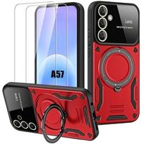 Case for Samsung Galaxy A57 5G, Shockproof with Magnetic Ring - Red - 2 Tempered Glasses
