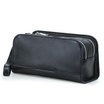 Black Angel Full Grain Leather Storage Bag with Multi-Zipper Pockets & Wrist Strap