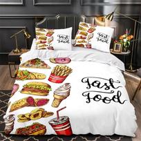 Cartoon Foods Duvet Cover Delicious Pie American Fast Food Theme Kids Teen Bedding Polyester Queen Size 135x200cm 2pcs
