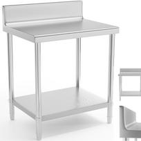 Wall-Mounted Stainless Steel Worktop Table With Edge And Shelf 80X60Cm