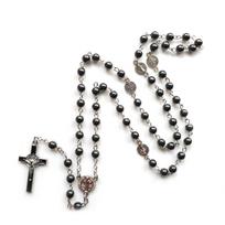 Vintage Cross Chain Volcanic Stone Crucifix Pendant Chain  Catholic Jewelry Accessories Style 3