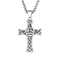Vintage Fashion Cross Pendant Necklaces for Men Women 316L Stainless Steel Nordic Viking Celtic Knots Necklace Amulet Jewelry