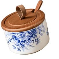 Ceramic Salt Dispenser with Sealed Cover And Spoon Seasoning Storage Container For Hygienic Food Preparation
