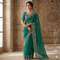 Premium Fandy satin with c pallu spring Dori embroidery work and all over sarees butta work with cutwork border