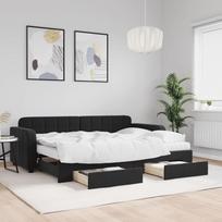 Vidaxl Sofa Rozsuwana Z Szufladami, Czarna, 80X200 Cm, Aksamit