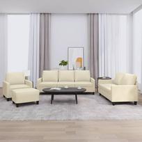 Vidaxl 4-Osobowa Sofa Z Poduszkami, Kremowa, Sztuczna Skóra